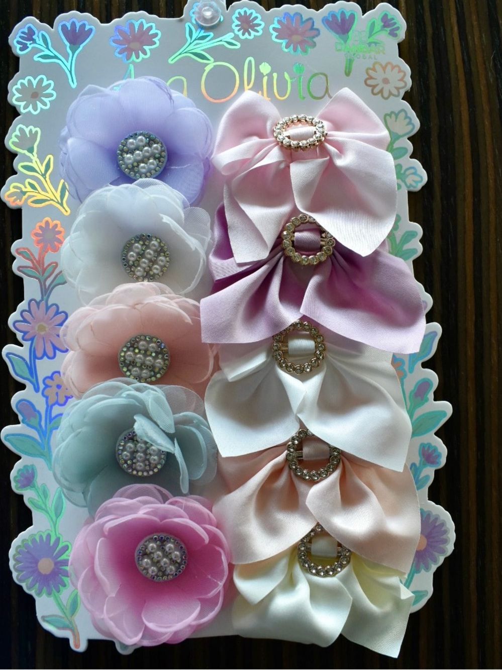 Girls' Pastel Flower & Bow Hair Clip Set — Pink, Lavender, White, Peach, Mint